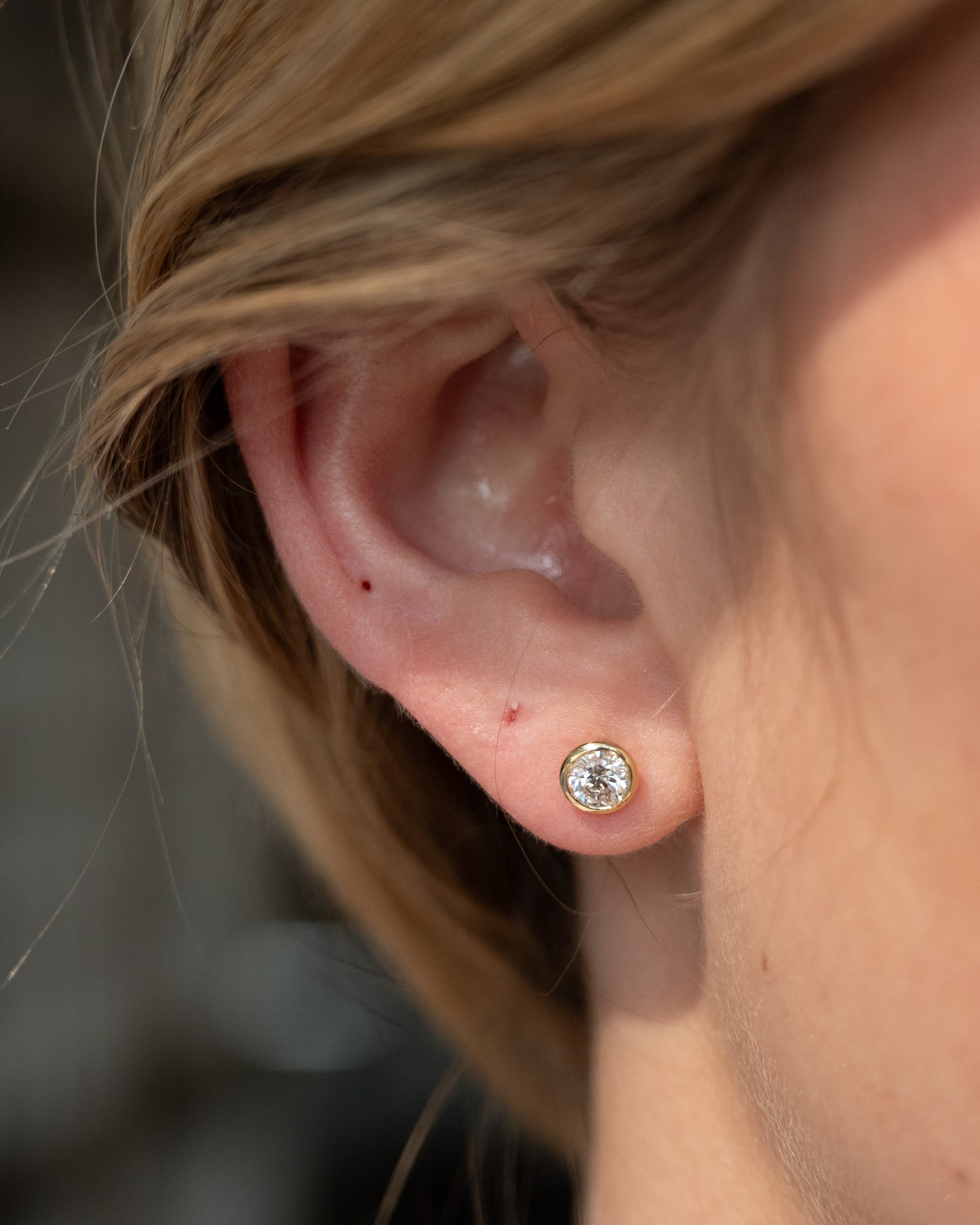 .96 Bezel Diamond Stud Earrings 10k Yellow Gold