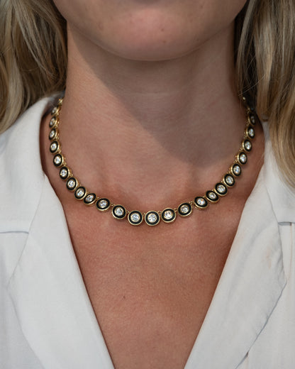 15.47 Round Brilliant Diamond Bezel Necklace 18k Yellow Gold