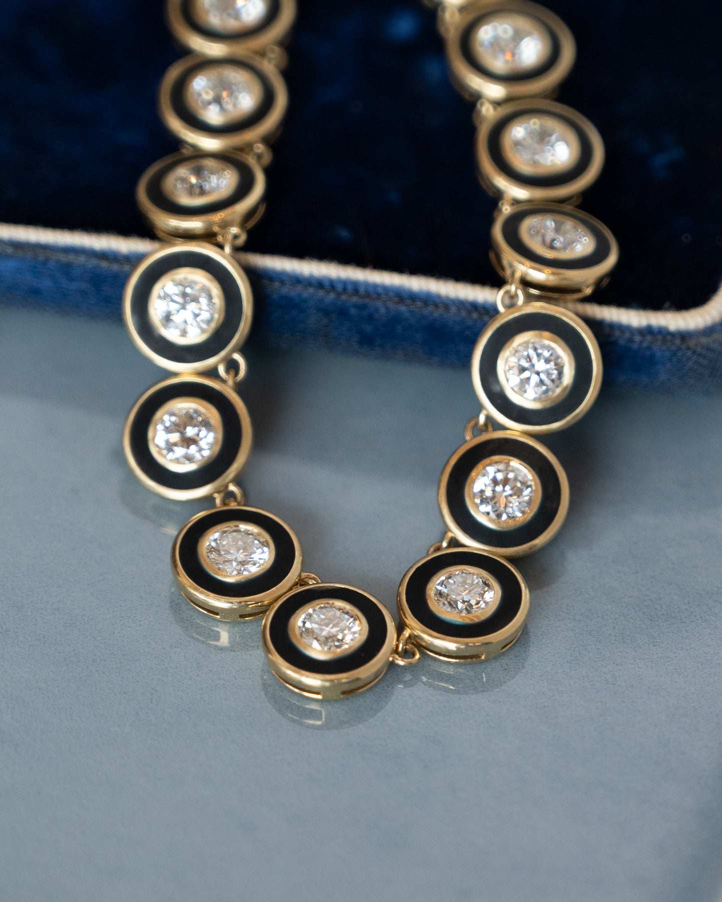 15.47 Round Brilliant Diamond Bezel Necklace 18k Yellow Gold