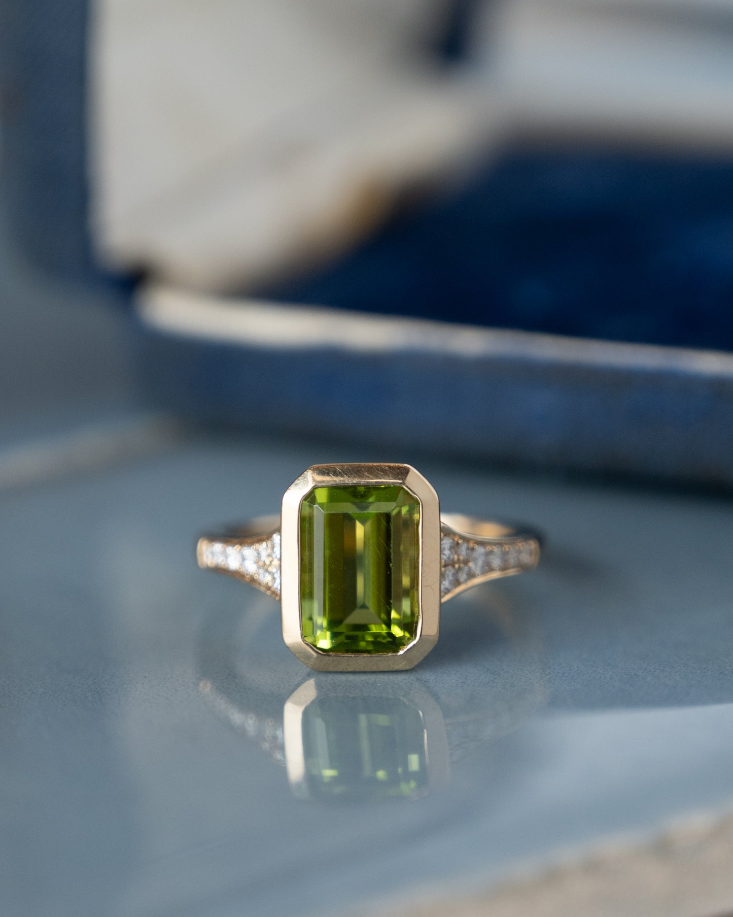 2.72 Peridot & Diamond Cocktail Ring 14k Yellow Gold