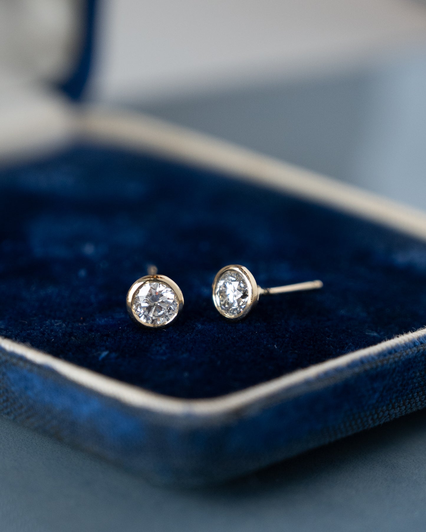 .96 Bezel Diamond Stud Earrings 10k Yellow Gold