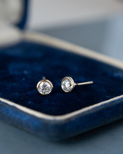 .96 Bezel Diamond Stud Earrings 10k Yellow Gold