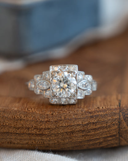 .90 Antique Art Deco Diamond Engagement Ring Platinum