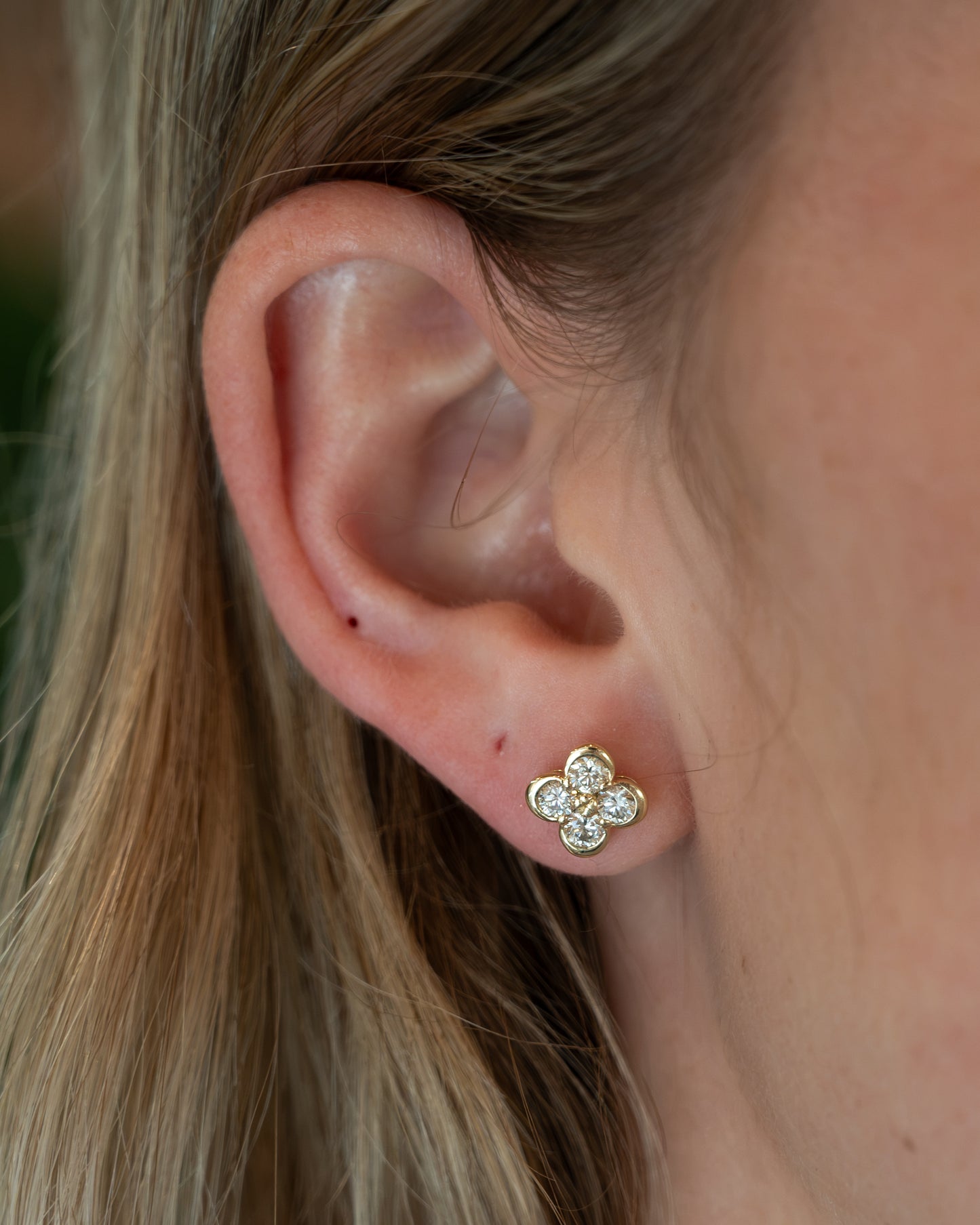 .95 Diamond Clover Stud Earrings 14k Yellow Gold