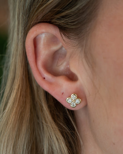 .95 Diamond Clover Stud Earrings 14k Yellow Gold