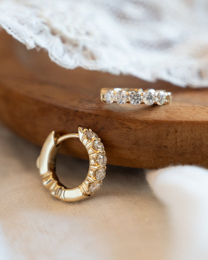 Diamond Huggie Hoop Earrings 14k Yellow Gold