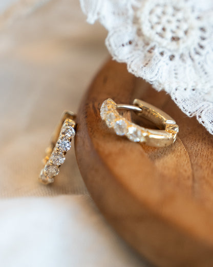 Diamond Huggie Hoop Earrings 14k Yellow Gold