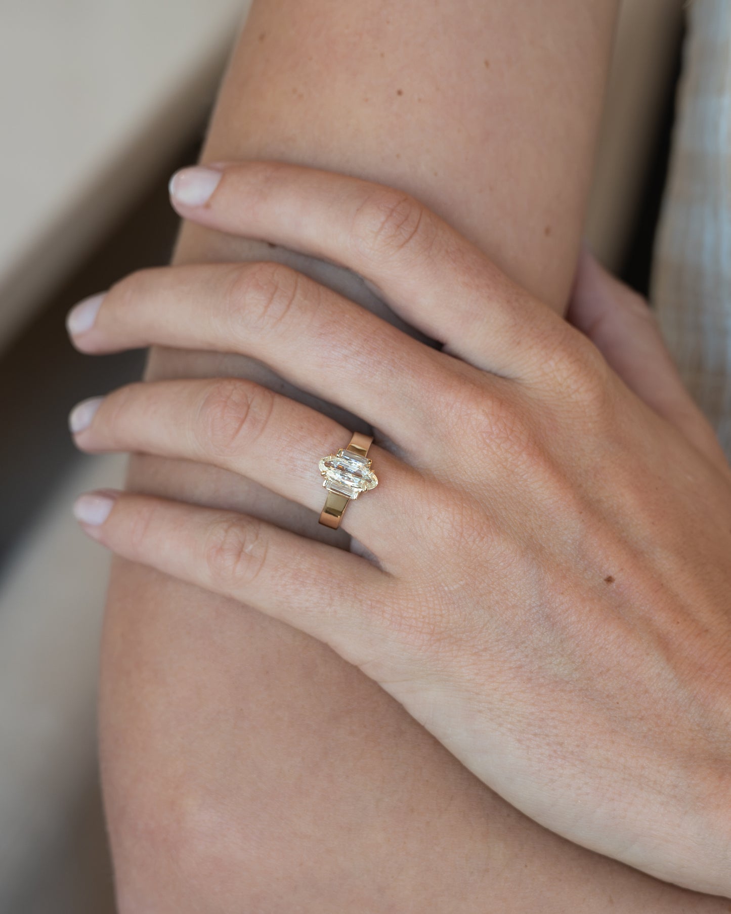 1.03 Oval Diamond Three Stone Engagement Ring 14k