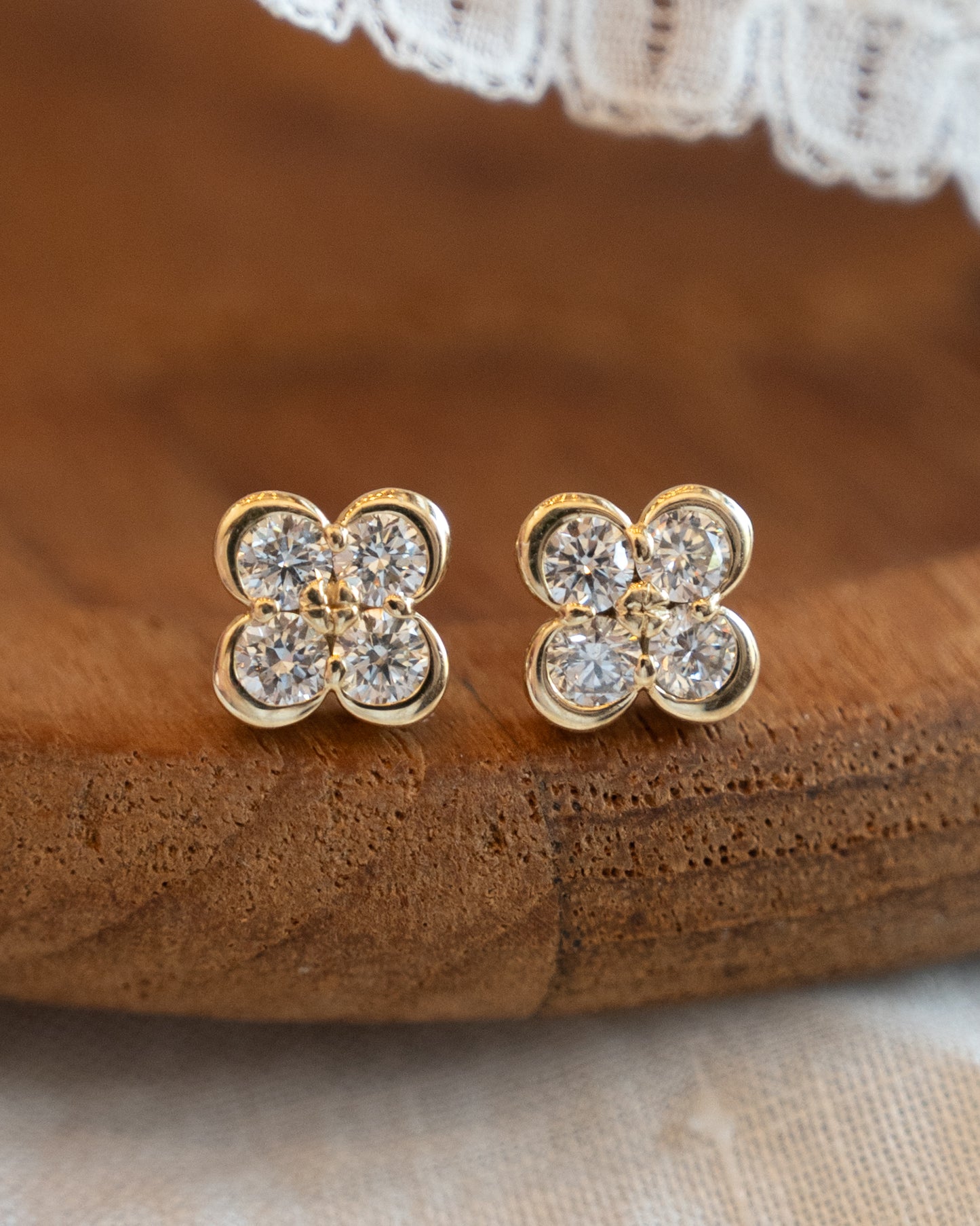 .95 Diamond Clover Stud Earrings 14k Yellow Gold