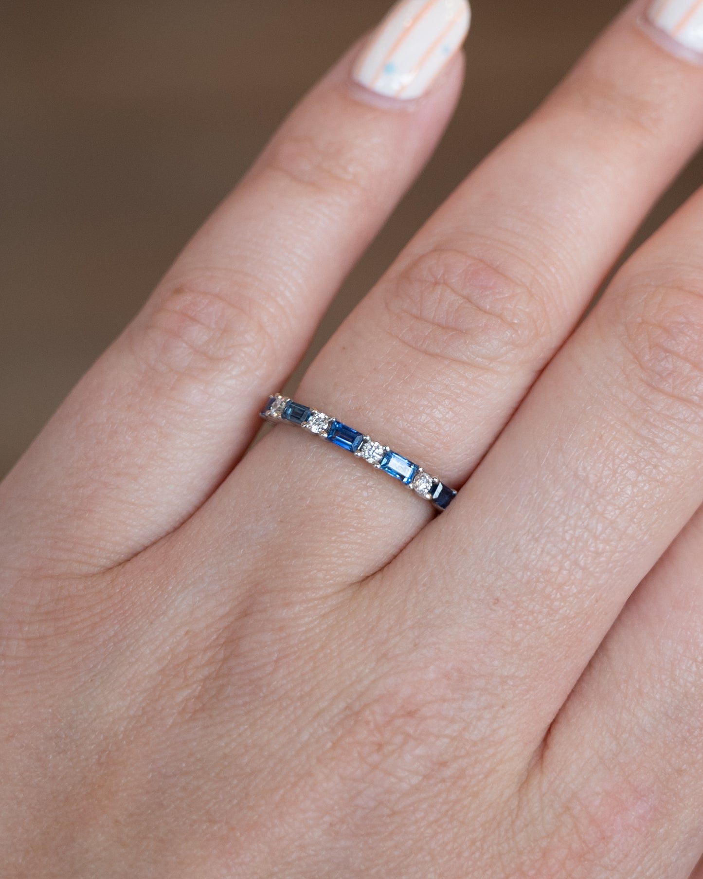 Sapphire & Diamond Half-Eternity Band 14k White Gold