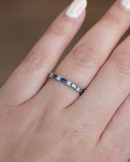 Sapphire & Diamond Half-Eternity Band 14k White Gold