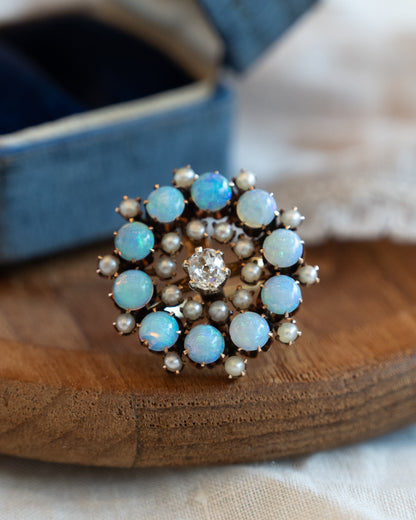 .40 Victorian Diamond Opal Pearl Cocktail Ring 14k
