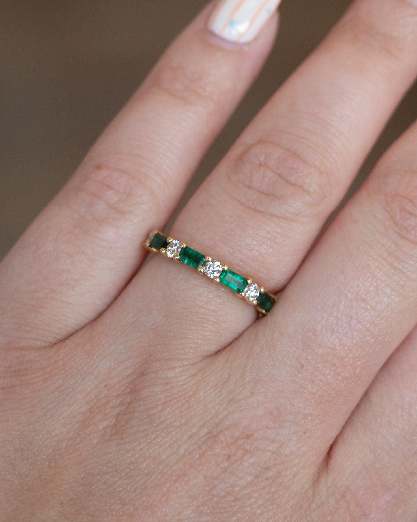Emerald & Diamond Half-Eternity Band 18k Yellow Gold