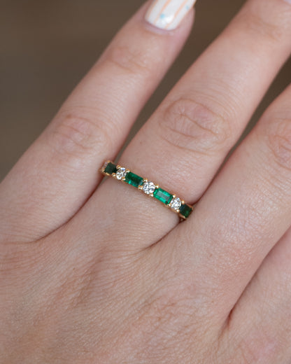 Emerald & Diamond Half-Eternity Band 18k Yellow Gold