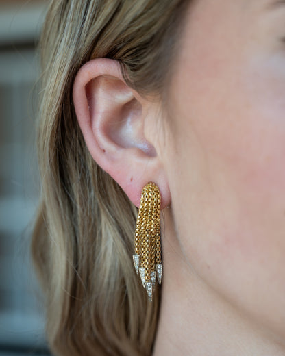 .28 Vintage Mid-Century Diamond Tassel Earrings 18k