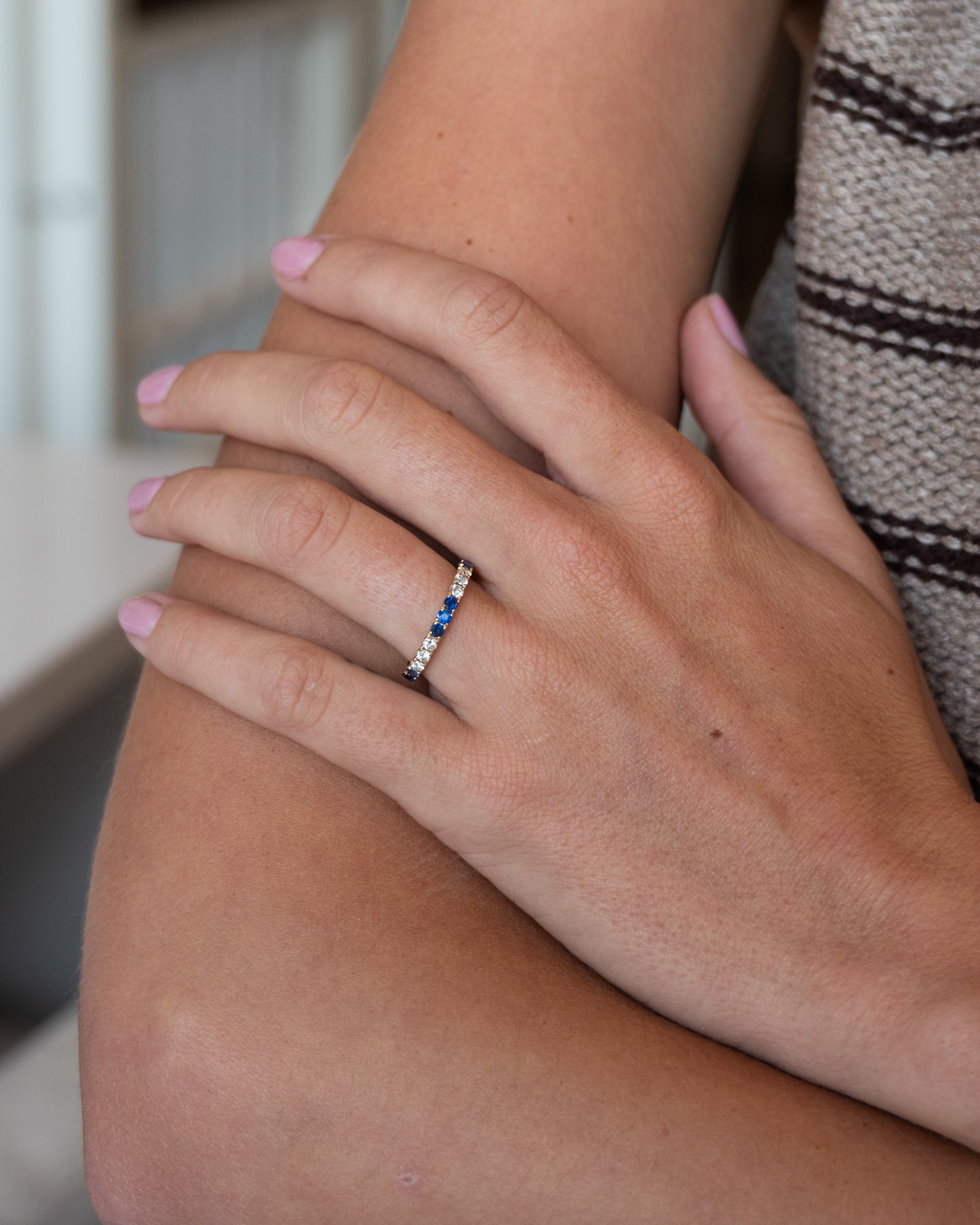 Blue Sapphire & Diamond Stacking Band 14k Yellow Gold