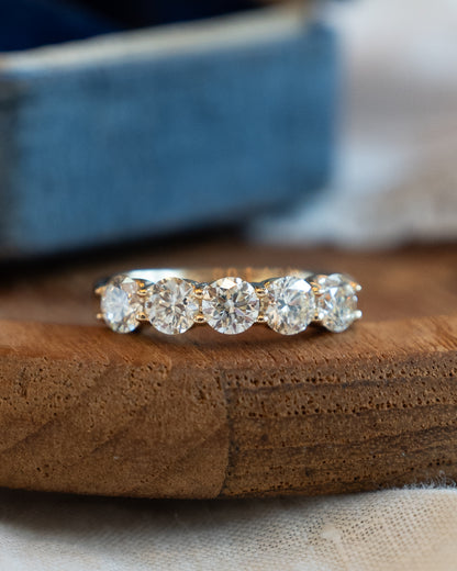 1.48 Diamond Five Stone Wedding Band 14k Yellow Gold