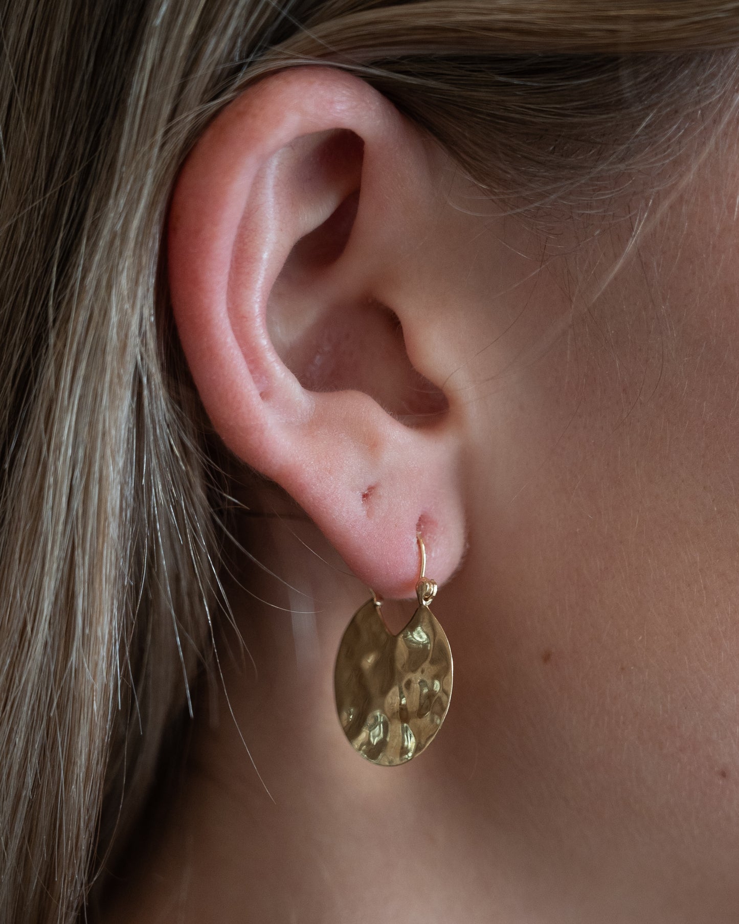 Hammered Disc Drop Earrings 14k Yellow Gold