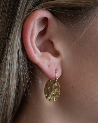 Hammered Disc Drop Earrings 14k Yellow Gold
