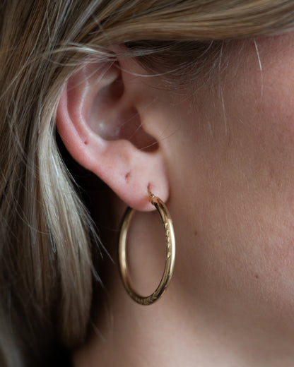 Diamond Cut Hoop Earrings 14k Yellow Gold