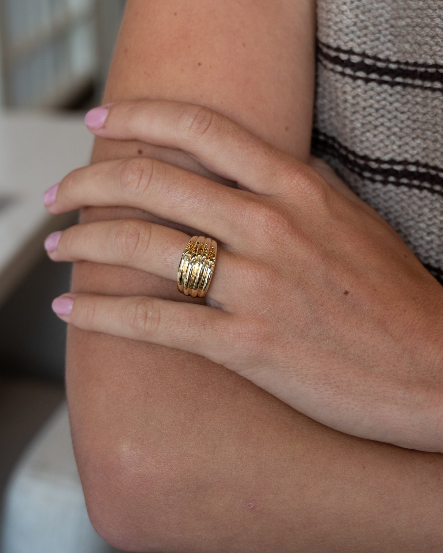 Ridged Dome Statement Cocktail Ring 14k Yellow Gold