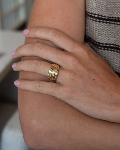Ridged Dome Statement Cocktail Ring 14k Yellow Gold