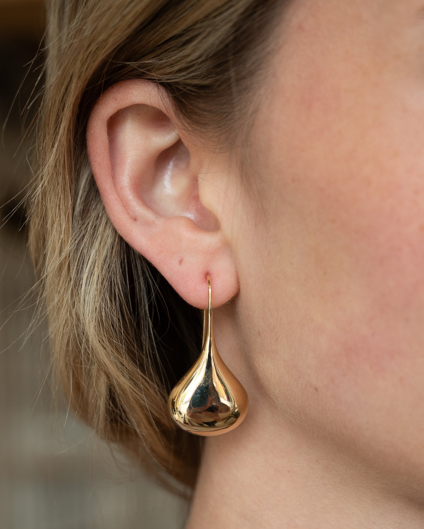 Hollow Raindrop Drop Earrings 14k Yellow Gold