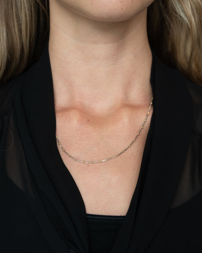 19" Two-Tone Beaded Chain Necklace 14k Gold