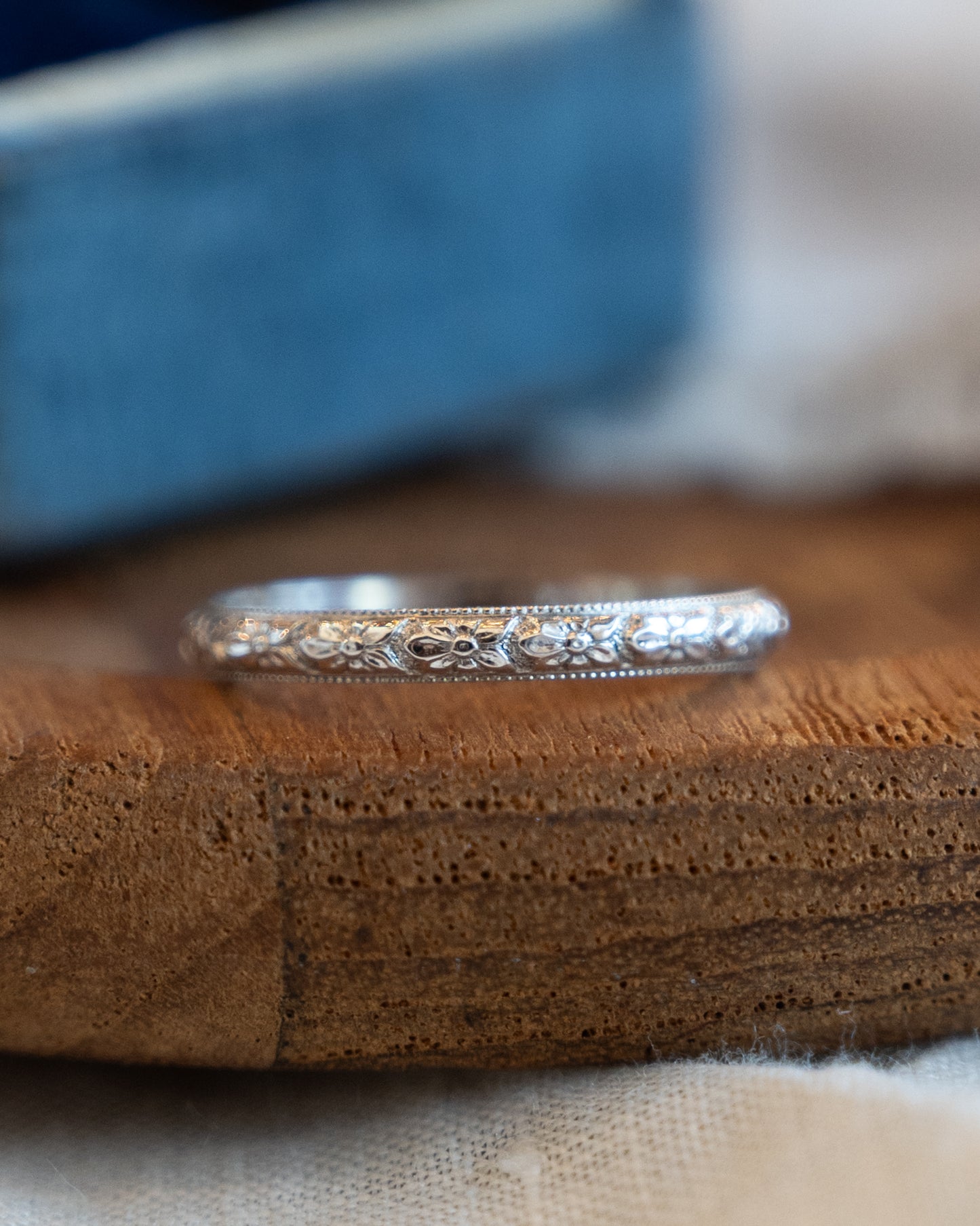 Antique Art Deco Orange Blossom Wedding Band 18k White Gold
