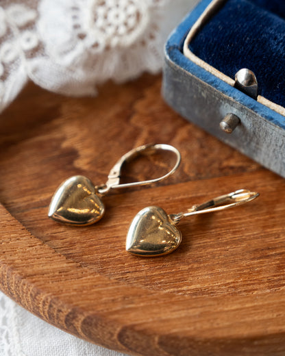 Puffy Heart Drop Earrings 14k Yellow Gold