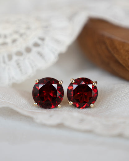 3.76 Round Garnet Stud Earrings 14k Yellow Gold