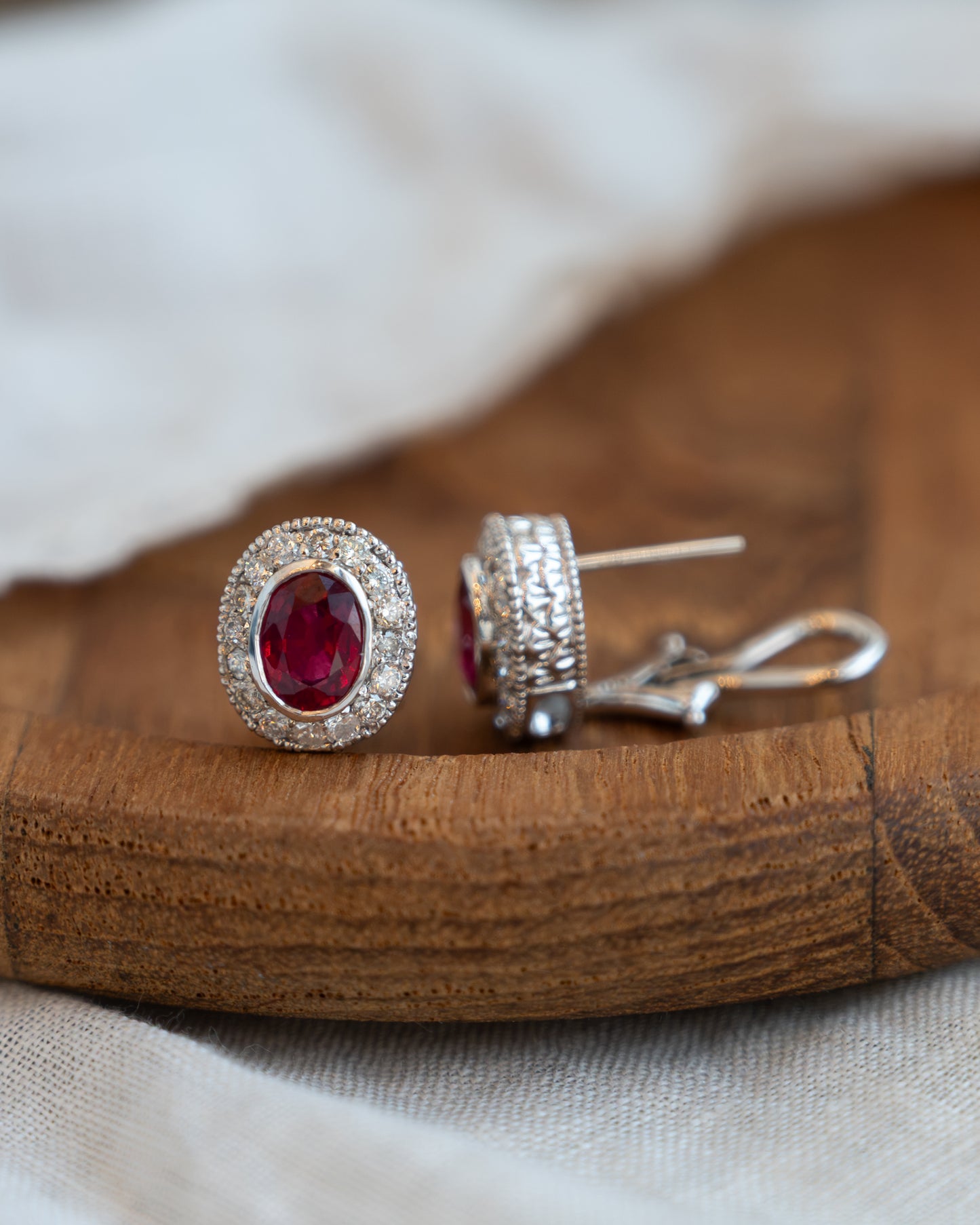 2.08 Ruby & Diamond Halo Stud Earrings 14k White Gold