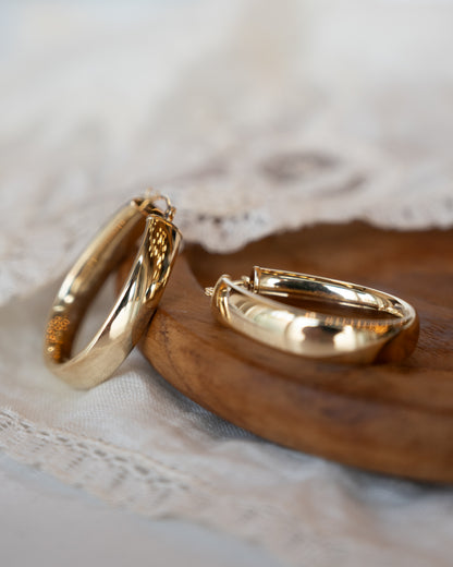 Oblong Hoop Earrings 14k Yellow Gold
