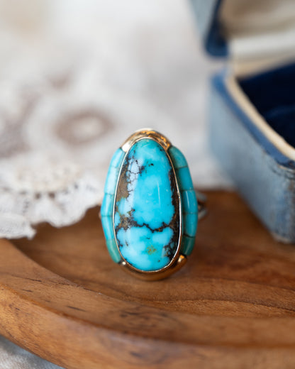 Les Baker Turquoise Cocktail Ring 14k Yellow Gold