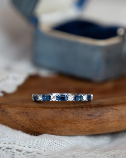 Sapphire & Diamond Half-Eternity Band 14k White Gold