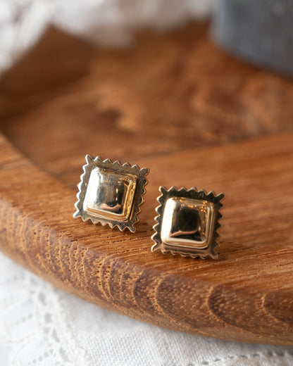 3.90 Ravioli Stud Earrings 14k Yellow Gold