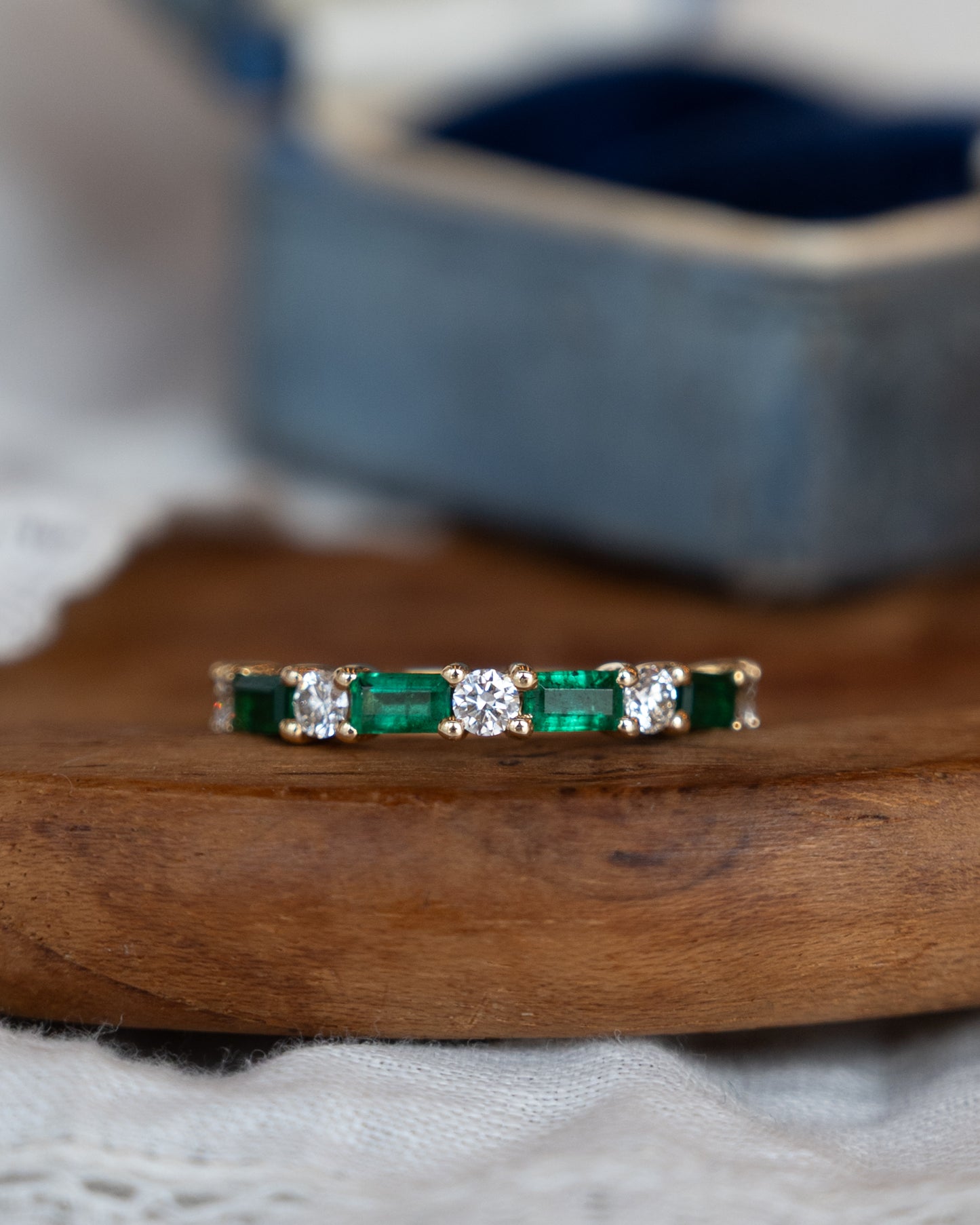 Emerald & Diamond Half-Eternity Band 18k Yellow Gold