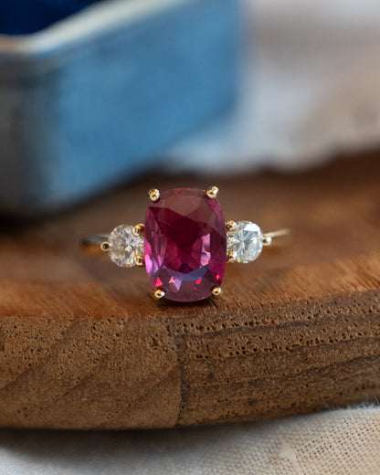 2.25 Ruby & Diamond Three Stone Ring 18k