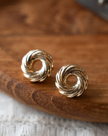 Spiral Circle Stud Earrings 14k Yellow Gold