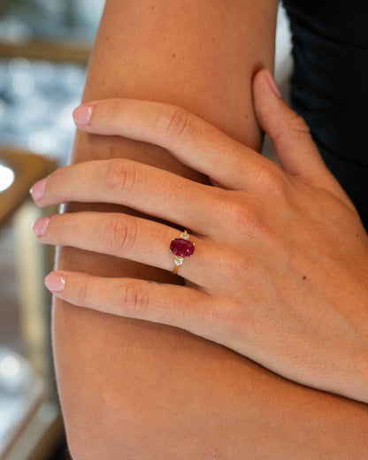2.25 Ruby & Diamond Three Stone Ring 18k