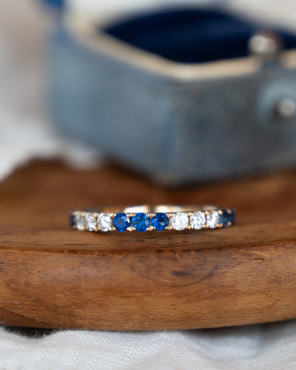 Blue Sapphire & Diamond Stacking Band 14k Yellow Gold