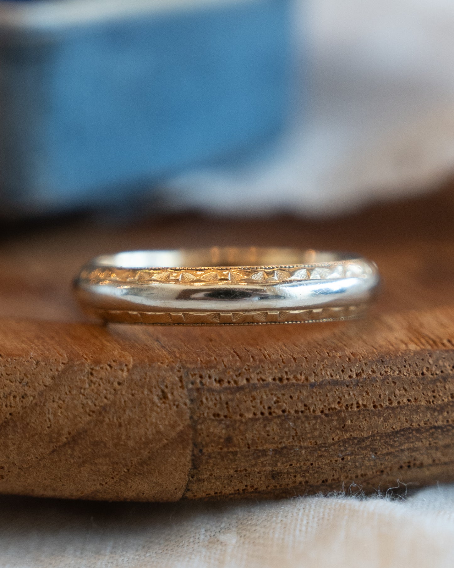 Vintage Mid-Century Engraved Men's Band 14k Two-Tone Gold