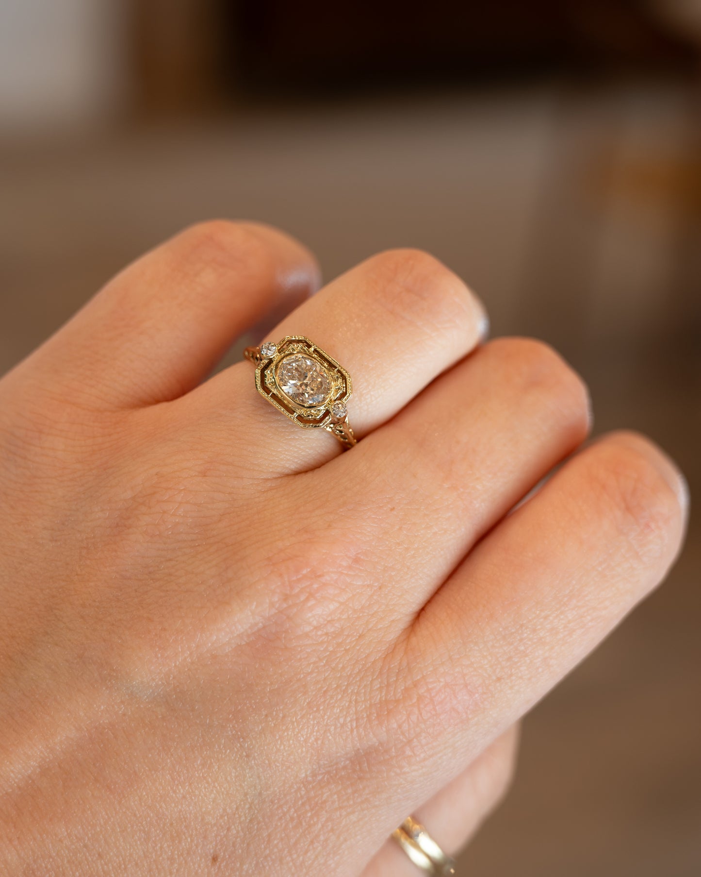 1.00 Art Nouveau Diamond Engagement Ring 14k