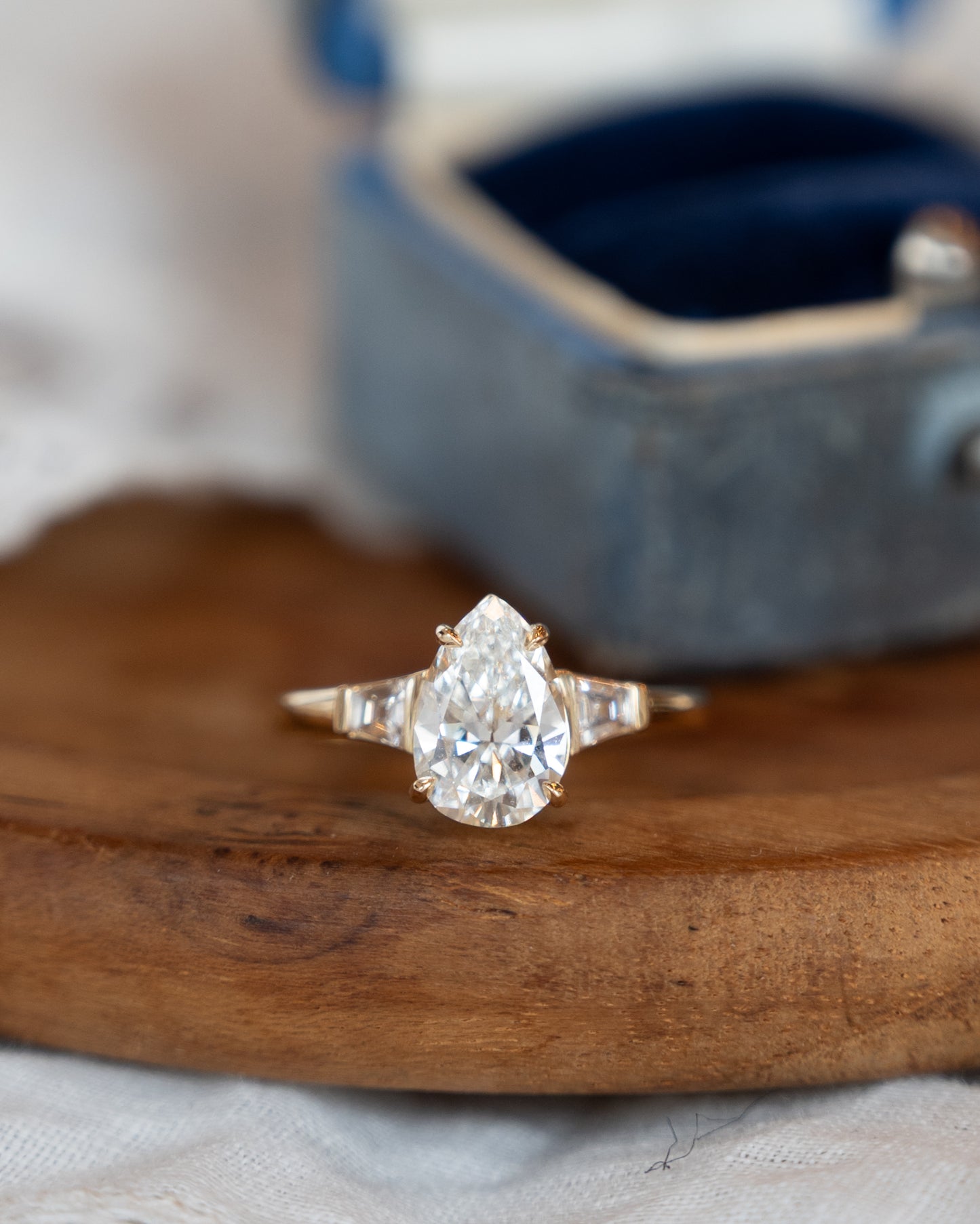 1.52 GIA Pear Diamond Three Stone Engagement Ring 14k