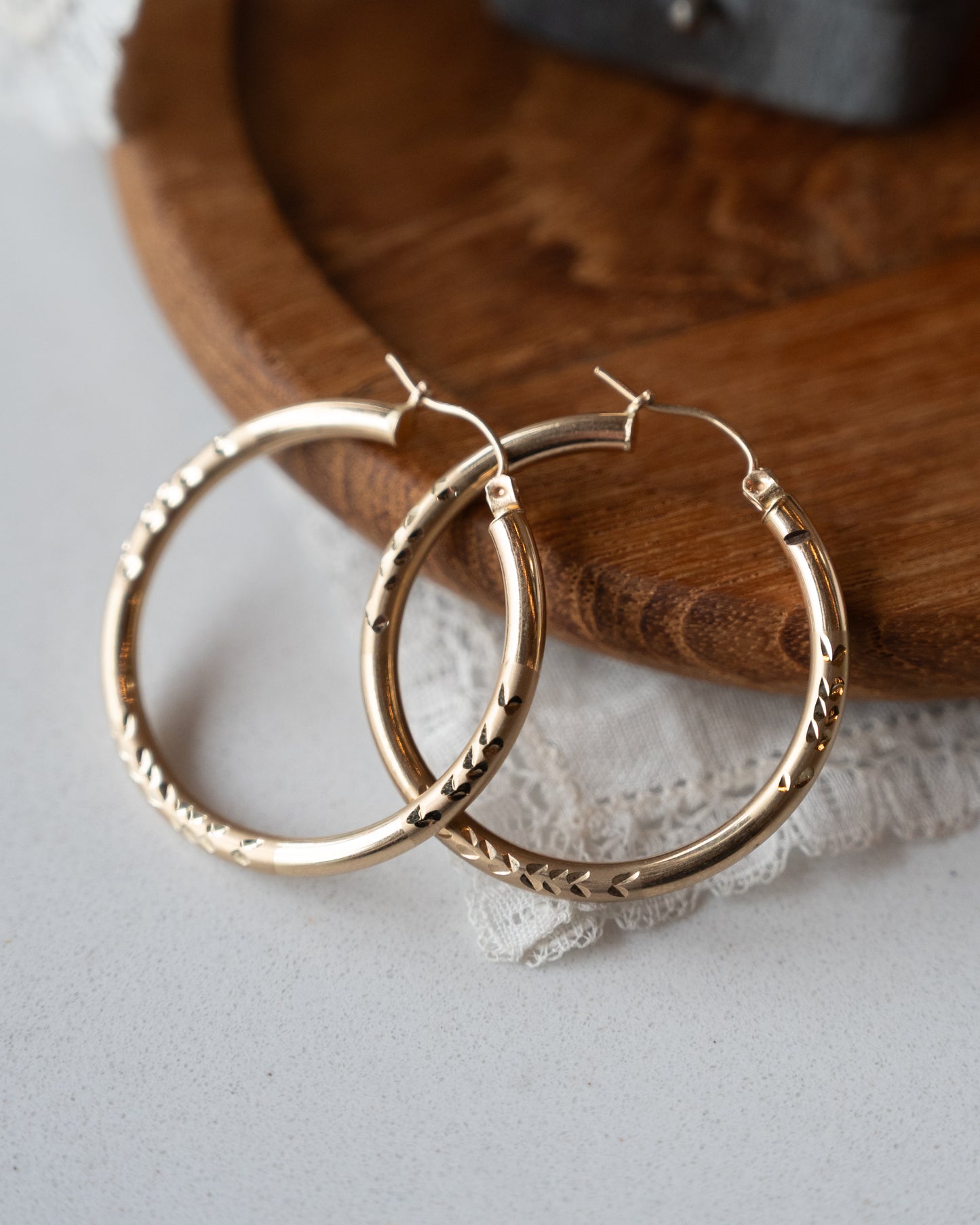 Diamond Cut Hoop Earrings 14k Yellow Gold