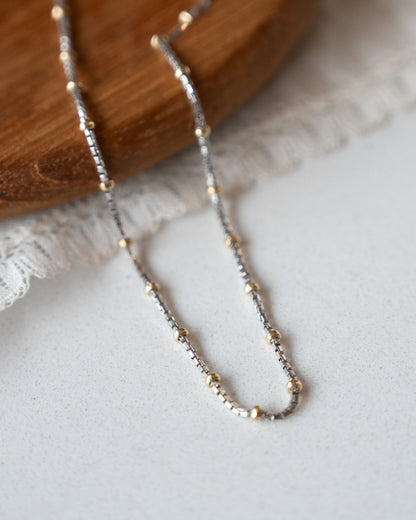 19" Two-Tone Beaded Chain Necklace 14k Gold