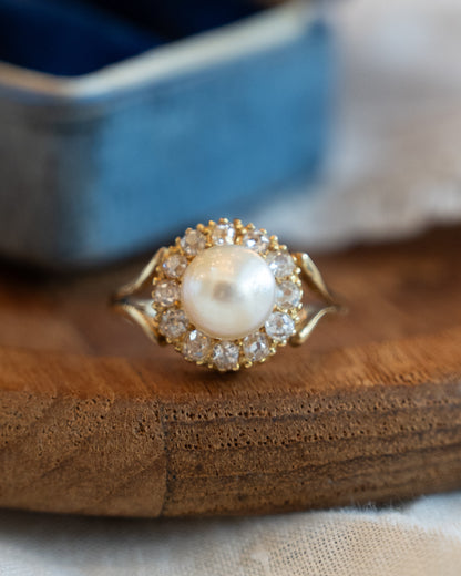 .36 Victorian Pearl & Diamond Cocktail Ring 10k