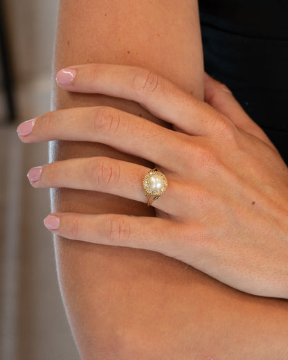 .36 Victorian Pearl & Diamond Cocktail Ring 10k