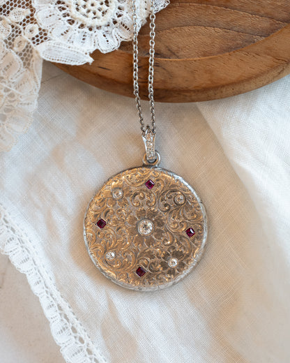 Antique Art Deco Diamond & Ruby Locket Platinum & 14k