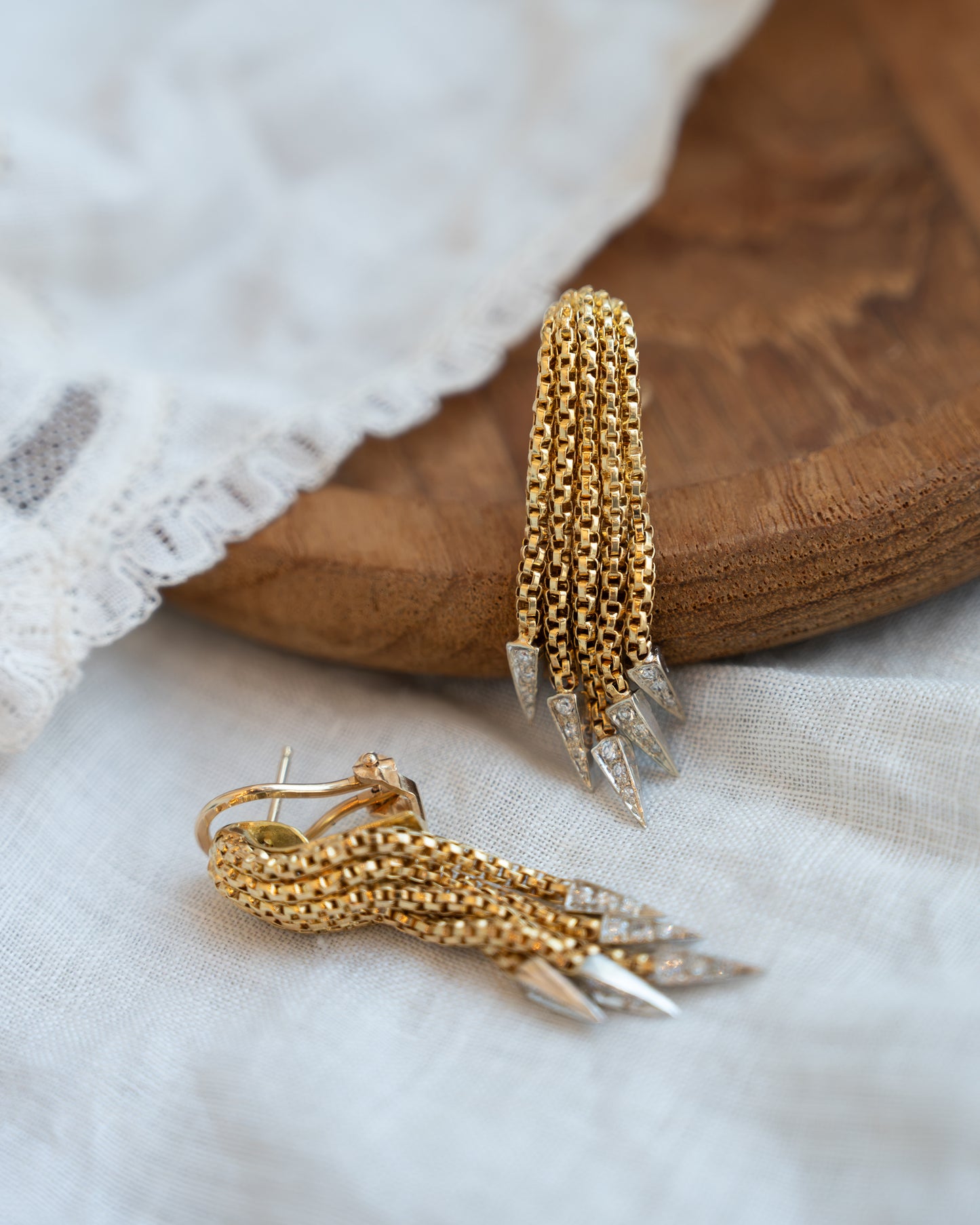 .28 Vintage Mid-Century Diamond Tassel Earrings 18k